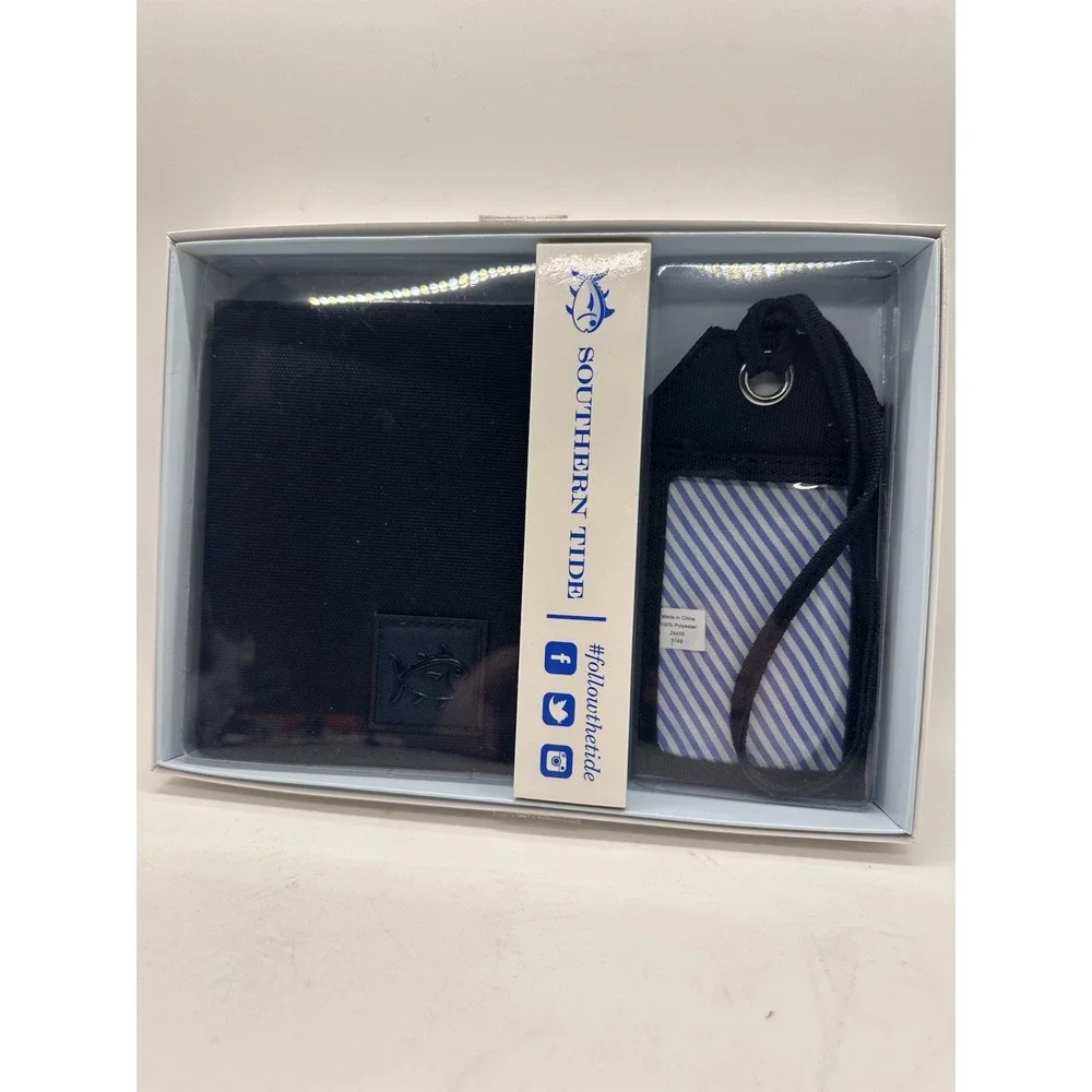 Southern Tide Passport Holder & Luggage Tag‎ Set Navy Blue Stripe Gift Box